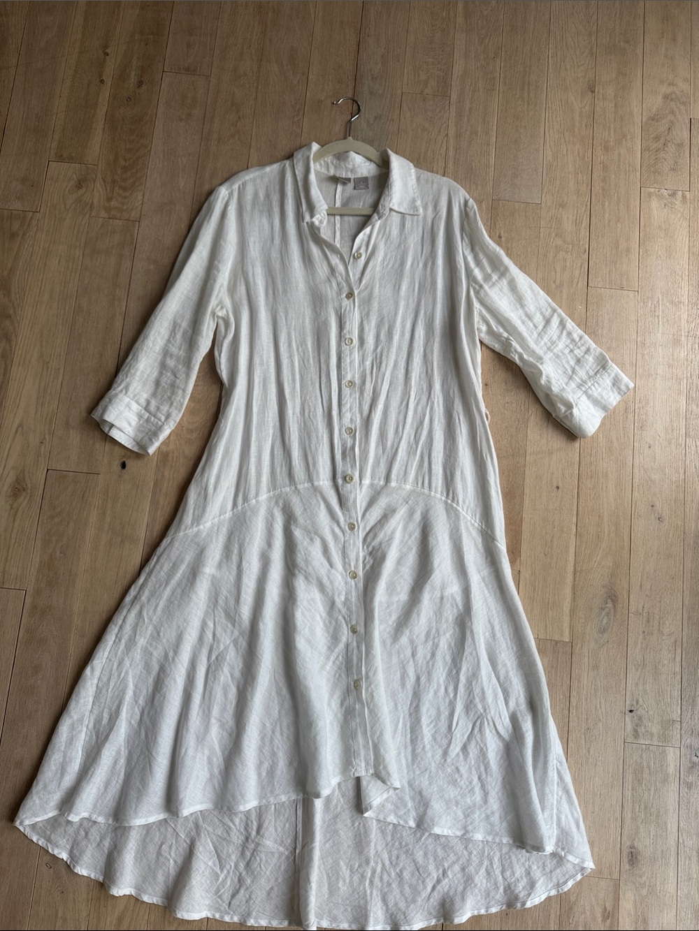 Chico's White High-Low Button-Front Linen Dress